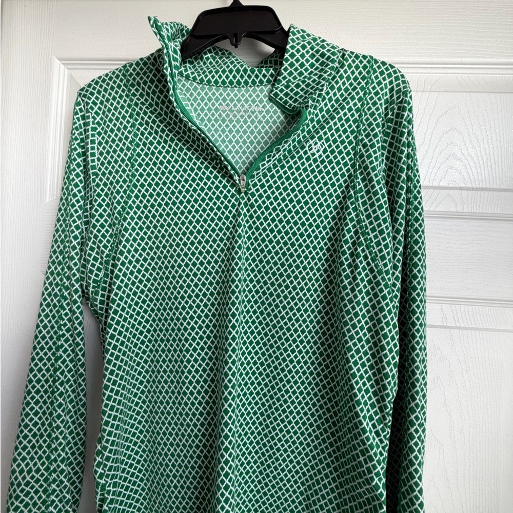 Ariat Green and White Geometric Zip-Up Top